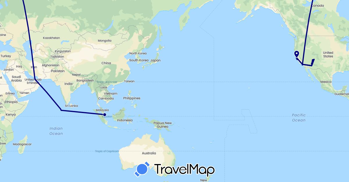 TravelMap itinerary: driving in United Arab Emirates, Maldives, Singapore, United States (Asia, North America)